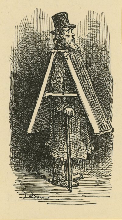 Een illustratie die een sandwichmens afschildert door Gustave Dore